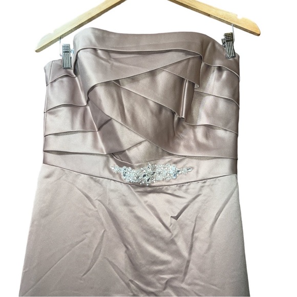 NWT Bride’s Magazine JORDAN Suede ( tan) Strapless Dress SZ 10 - Picture 3 of 6